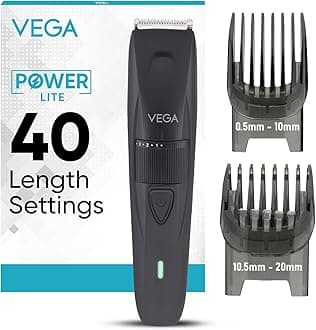 Trimmer Men Beard with 90 Mins Runtime, Stainless Steel Blades & 40 Length Settings, 2 Comb Attachment, Cord and Cordless Use, Trimmers for Man, Black, (Power Lite, VHTH-38)