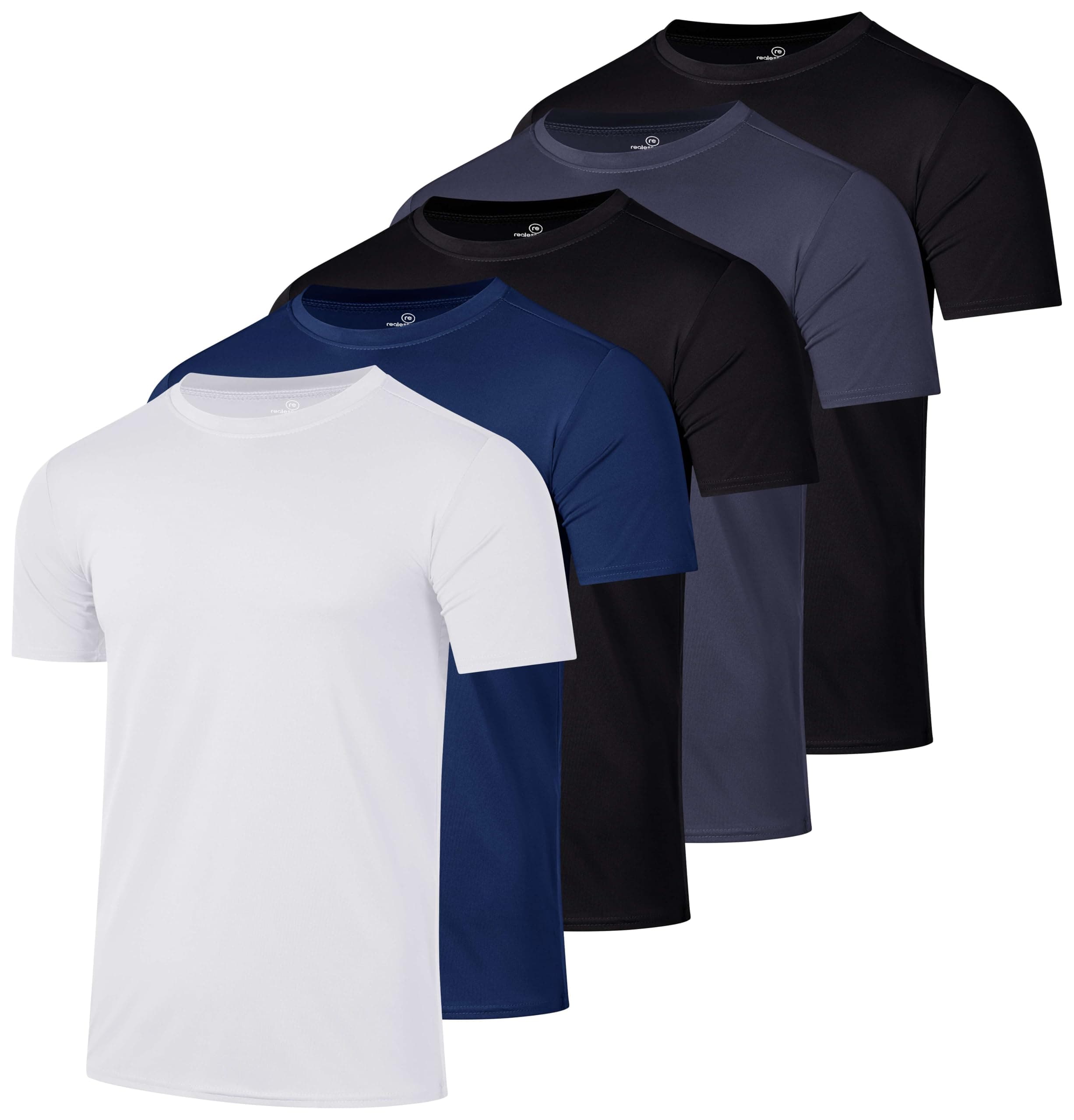 Real Essentials 5 Pack: Men’s Short Sleeve Dry Fit Active Crew Neck T Shirt - Athletic Running Gym Workout Tee Tops