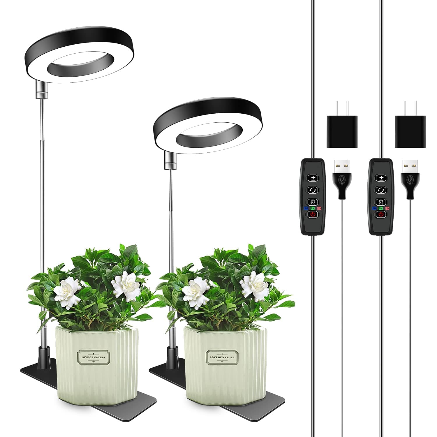 Aokrean Grow Lights for Indoor Plants, 48 LEDs Full Spectrum Plant Light for Indoor Plants, Height Adjustable Growing Lamp with Base, 3 Optional Spectrums, Auto Timer 3/9/12Hrs, 10 Brightness, 2 Pack