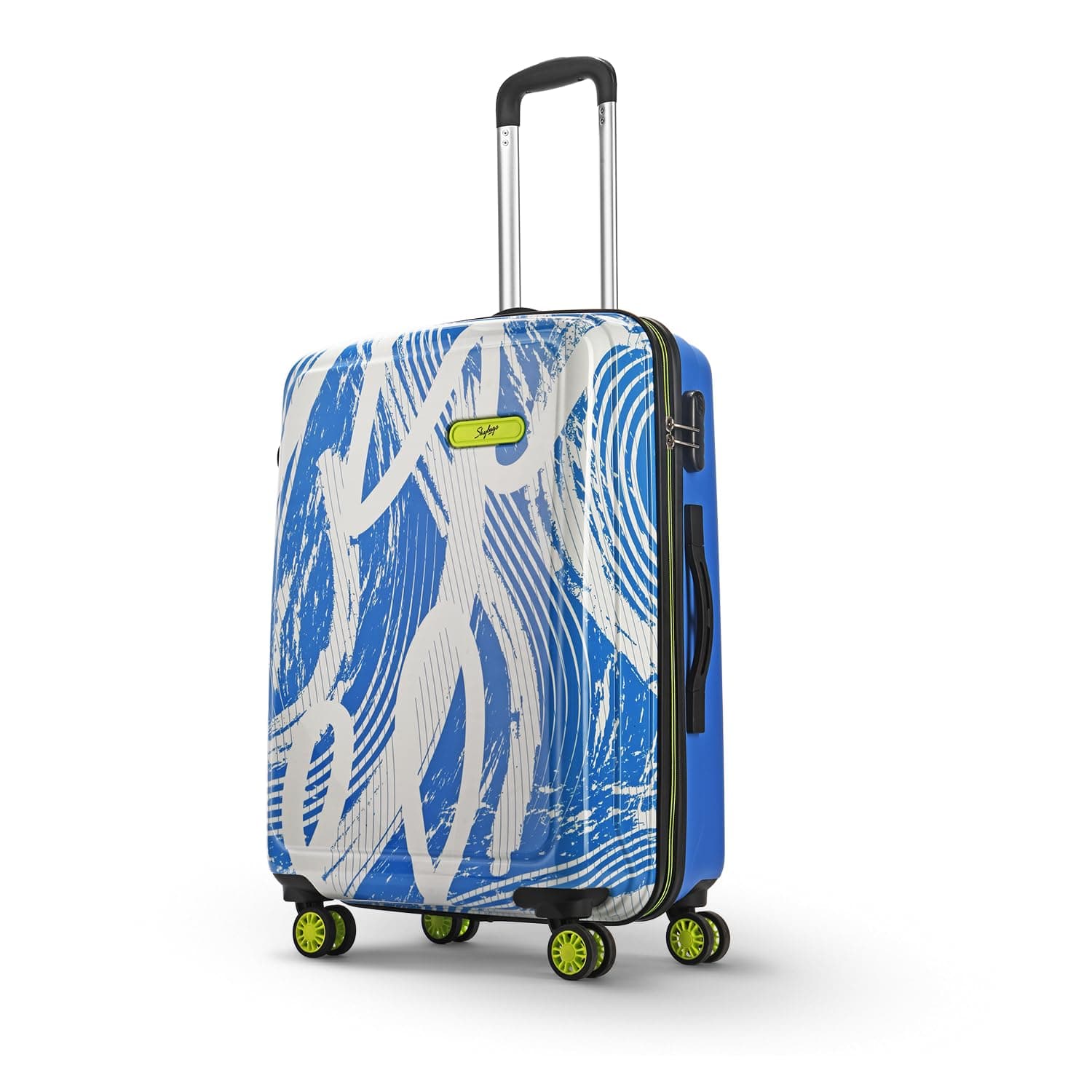 Skybags Stroke 65cms Medium Size Hard Sided 8 Spinner Wheels Acrylonitrile Butadiene Styrene (ABS) Blue and White Trolley, Blue and White, M, Central Hardside Luggage with Spinner Wheels