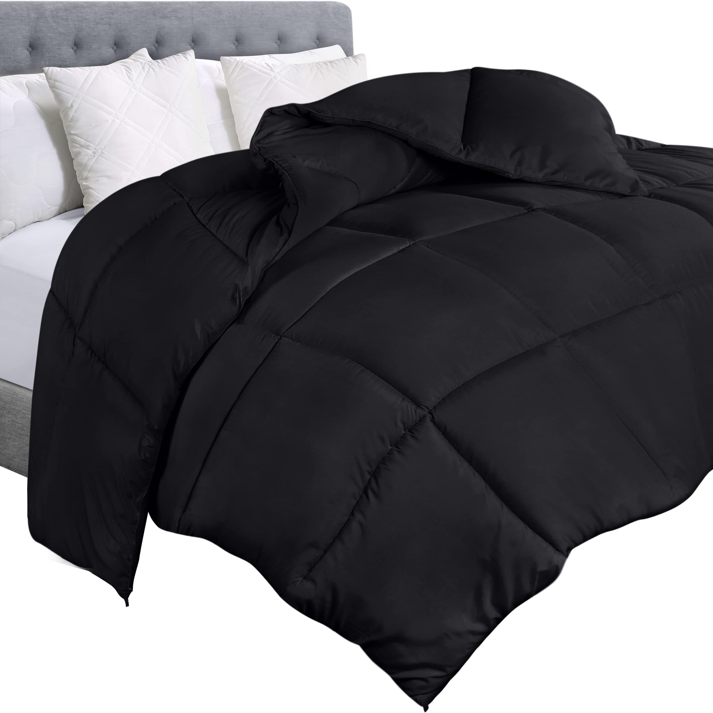 Utopia Bedding Comforter Duvet Insert - Quilted Comforter with Corner Tabs - Box Stitched Down Alternative Comforter (Queen, Black)