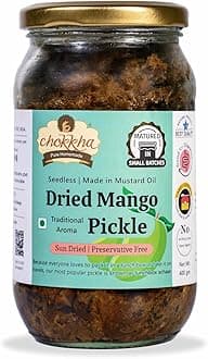 Chokkha Traditional Homemade Dried Mango Pickle (Aam) | Sukha Aam ka Achar | Authentic Indian Taste | Traditional Family Recipe | No Vinegar, Additives or Preservatives | Sundried and Freshly Grounded Spices | Handcut and Pure Homemade| Very Less Oil | Seedless (No Guthli) | 400 Gm