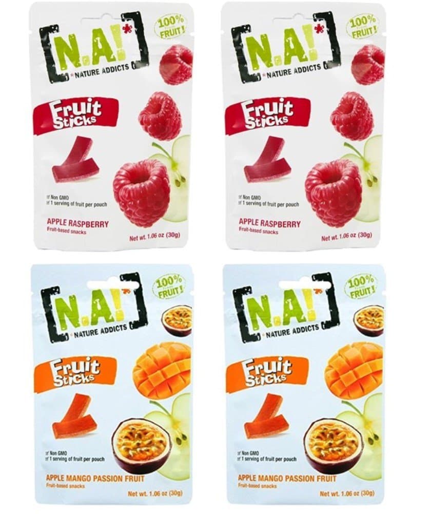 Nature Addicts Fruit Stick Snacks 2 Flavor Variety Bundle, (2) Pouches Each: Apple Raspberry, and Apple Mango Passion Fruit - 1.06 Ounces