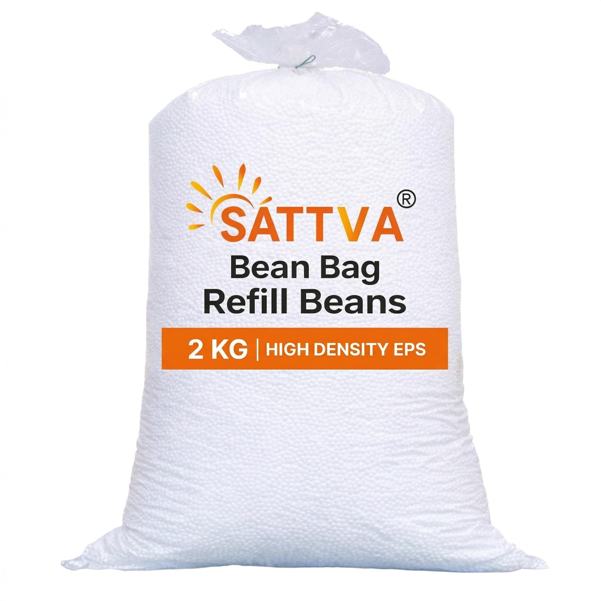 SATTVA Bean Bag Refill Pack 2 KG for Bean Bag, Sofa, Pouffes | High Density Beans Fillers for Bean Bags | (White) (Sold only for Bean Bag Refilling Purposes, not to be Used Loose in Any Other Form)