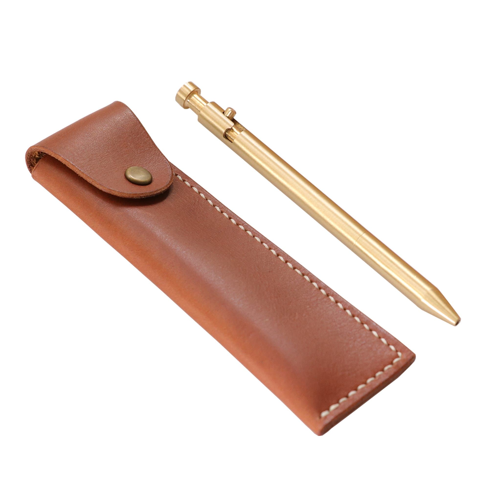 Brass Pen,Solid Brass,Handmade With Case Made of Brown Handmade Real Genuine Leather,Cristmas Gift