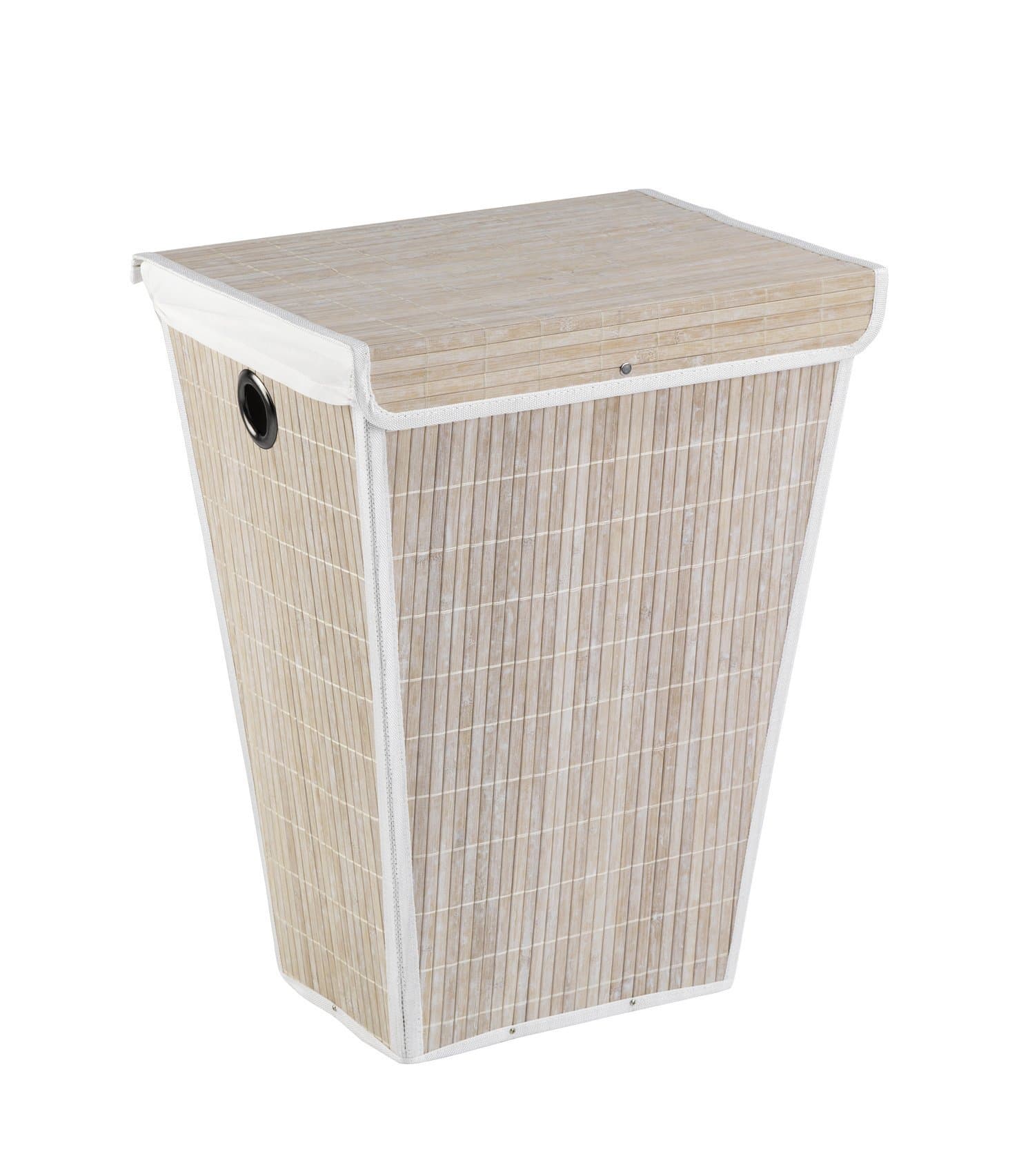 WENKO Conical Bamboo Laundry Bin with Lid, White