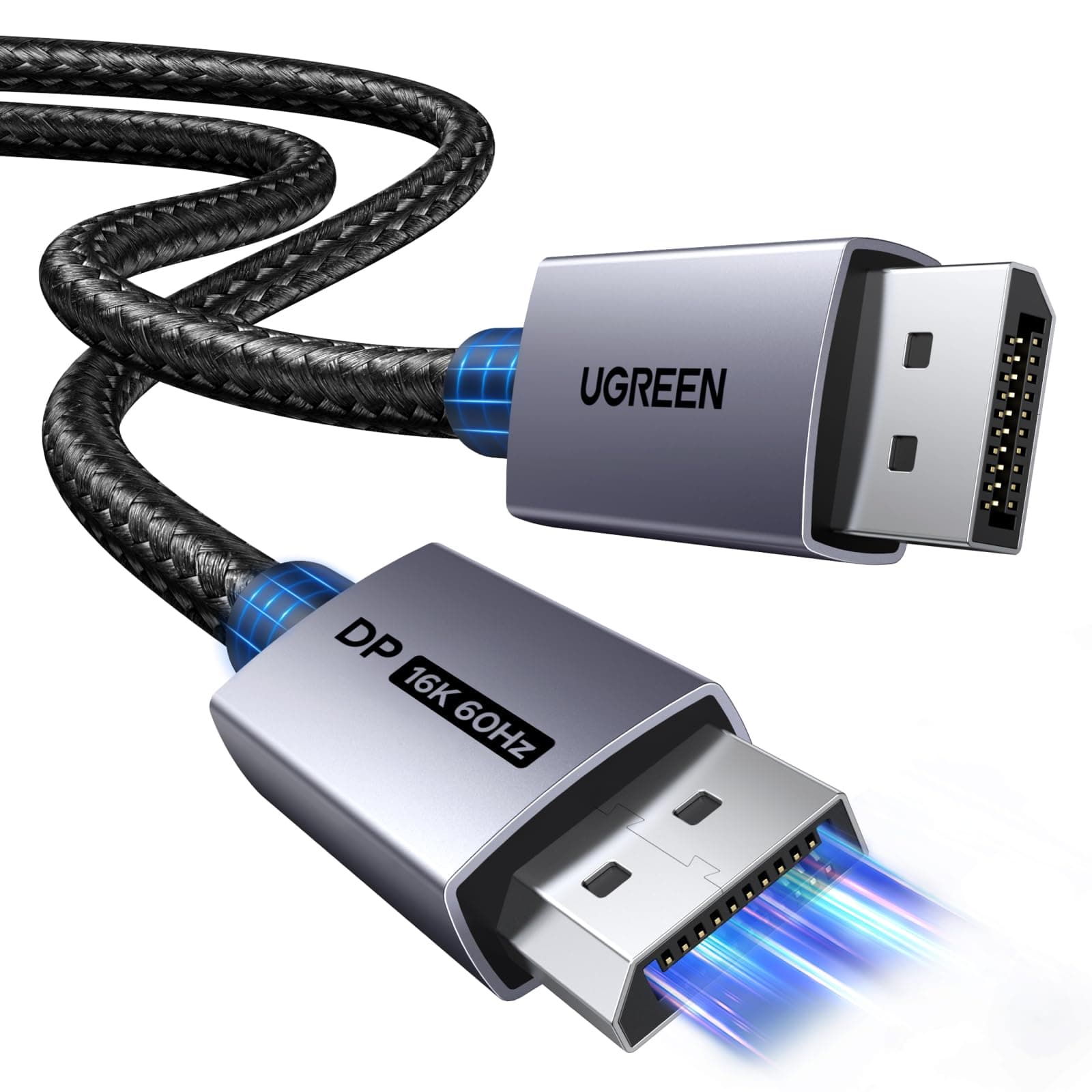 16K Displayport Cable 2M, DP 2.1 Cable Support 16K@60Hz, 8K@120Hz, 4K@240Hz 80Gbps HDR, Displayport 2.1 Nylon Braided Cable Compatible with Monitor, Laptop, Graphics, PC, TV etc