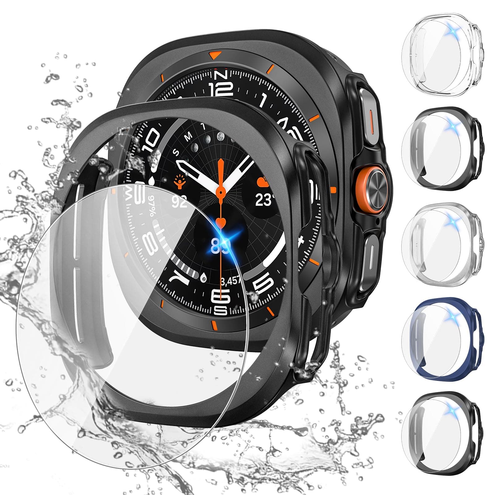 Tensea [5+5Pack for Samsung Galaxy Watch 7 Ultra Screen Protector Case 47mm Accessories, Hard PC Bumper/HD Anti-Fog Tempered Glass Protective Film, Face Cover Set Galaxy Watch 7 Ultra Case Women Men