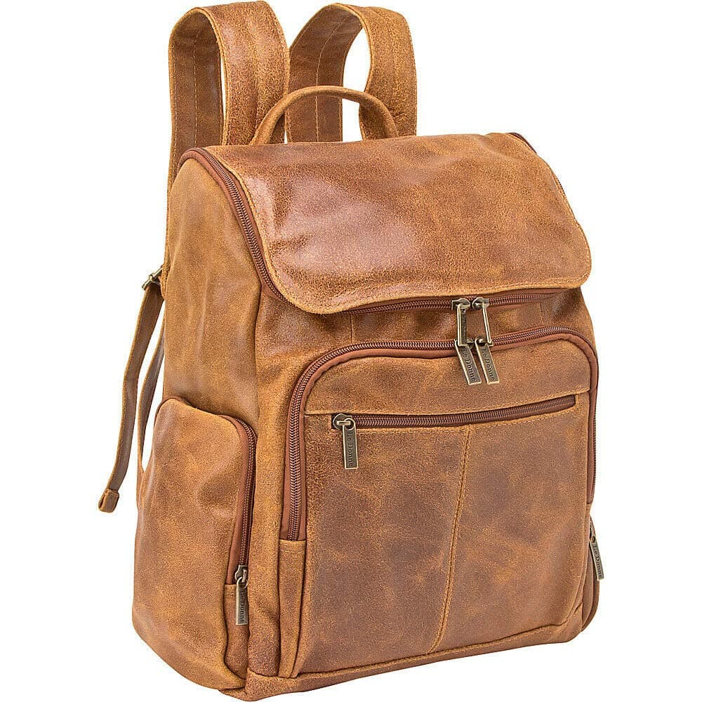 Le Donne Leather Distressed Full Grain Leather Laptop Backpack, 14” x 16” x 7”, Tan