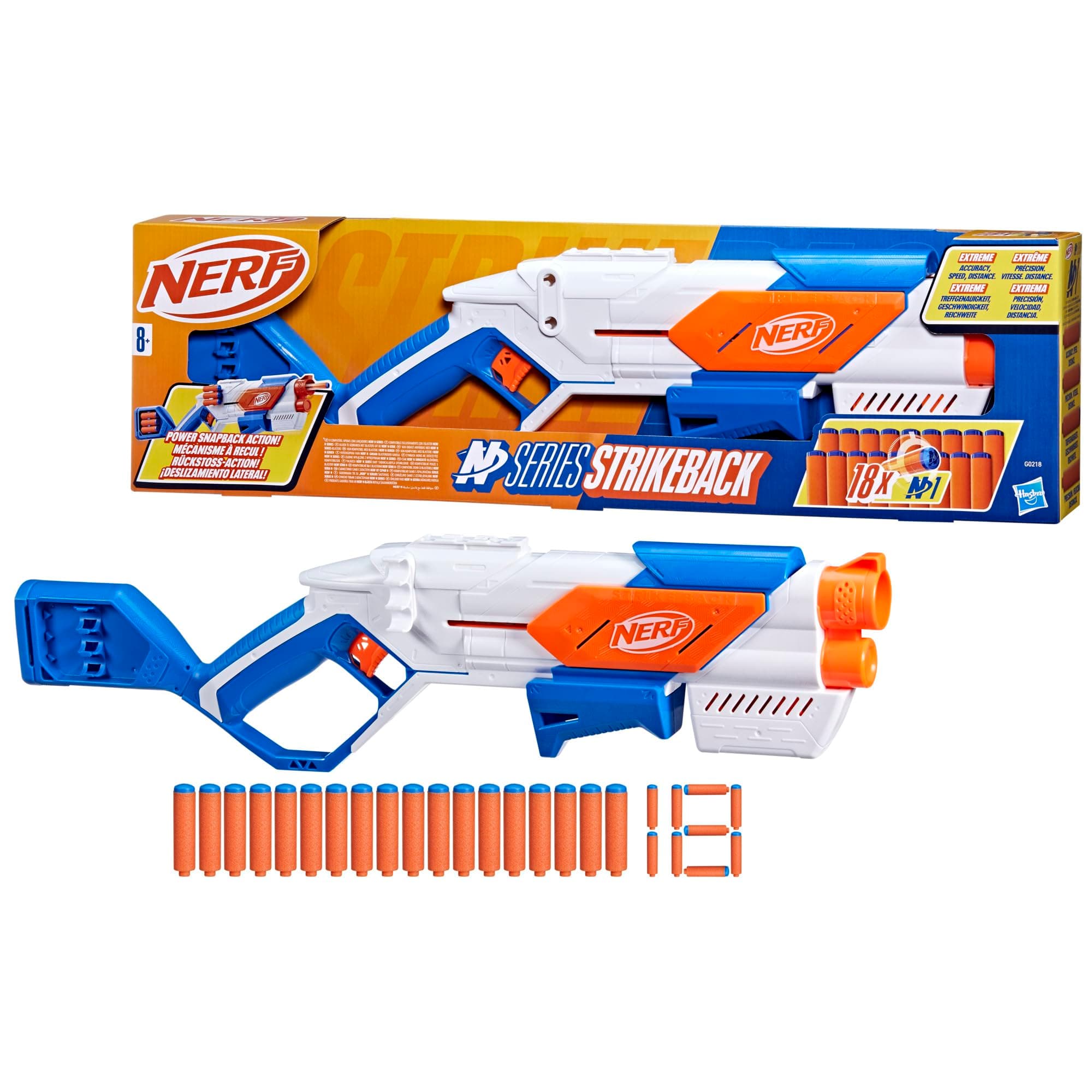 Hasbro Nerf N Series, Strikeback, Quick Reload Blaster, 18 N1 Foam Darts, Strategy & Fun, Adaptable Blaster, Gift for Boys and Girls Ages 8 and Up
