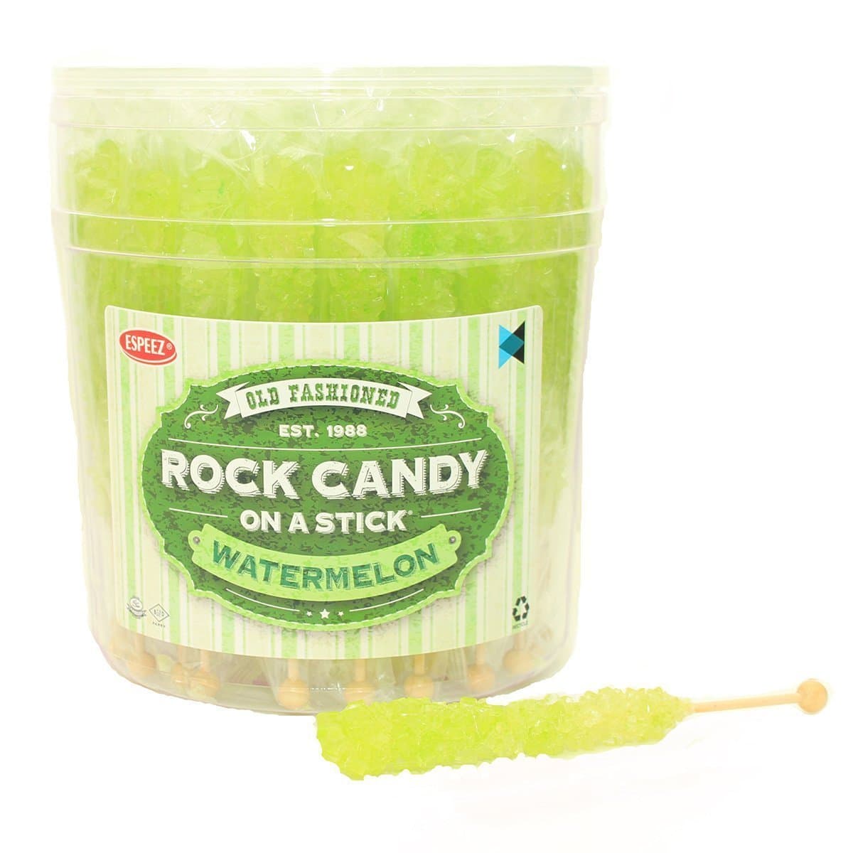 Extra Large Rock Candy Sticks: 36 Light Green Crystal Rock Candy Sticks - Watermelon - Individually Wrapped for Party Favors, Candy Buffet, Showers, Receptions, Bridal and Baby Showers