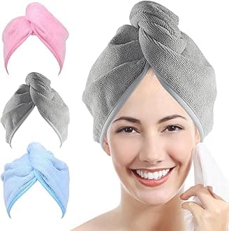 Ultra Plush Microfiber Hair Towel Wrap for Women, 2 Pack 10 inch X 26inch Purple, Ultra Absorbent Twist Hair Turban Drying Cap Hair Wrap, For Drying Curly, Long & Thick Hair (16 Gray Blue Pink)