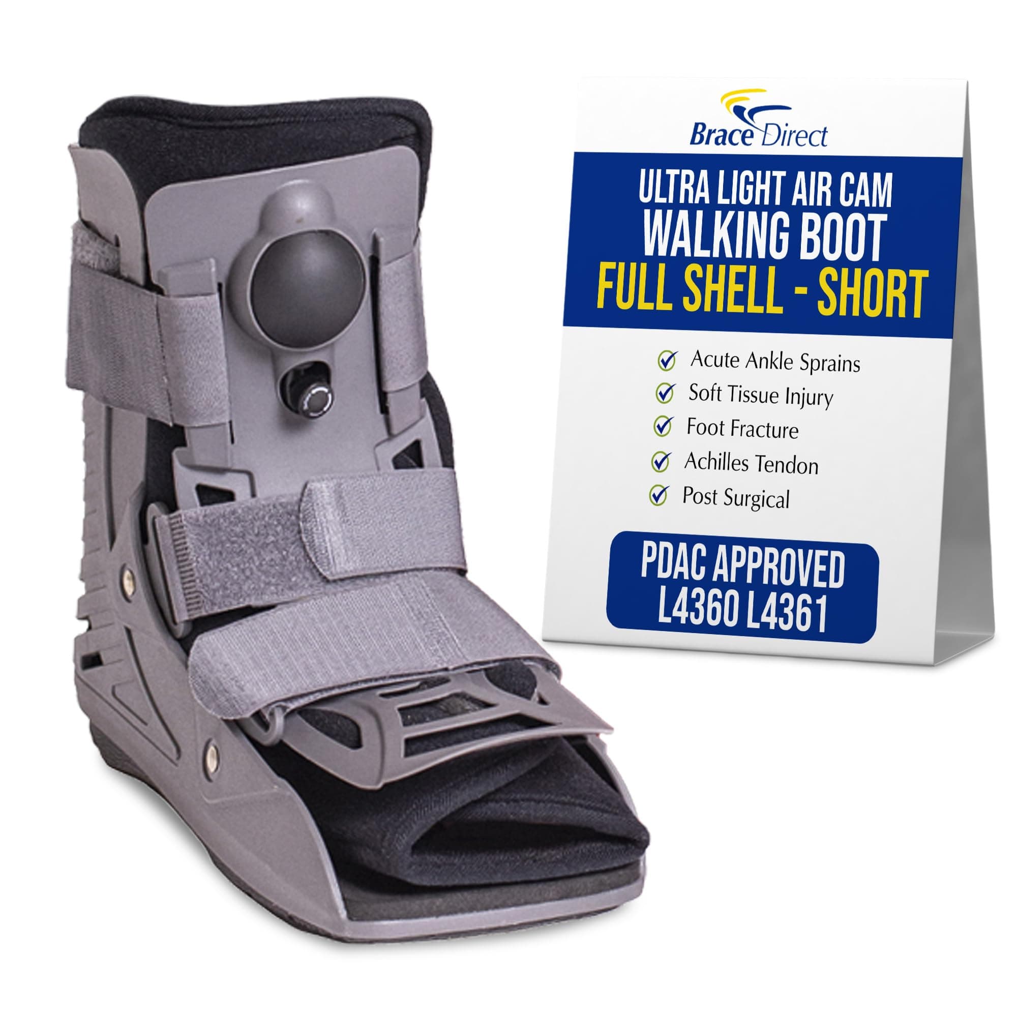 Ultra Light Air Short Walking Boot - Lightweight Pneumatic Full Shell Orthopedic CAM Walker for Foot & Ankle Recovery L4360 L4361 - S Shoe Size (Men 6.5-9 / Women 8-10)