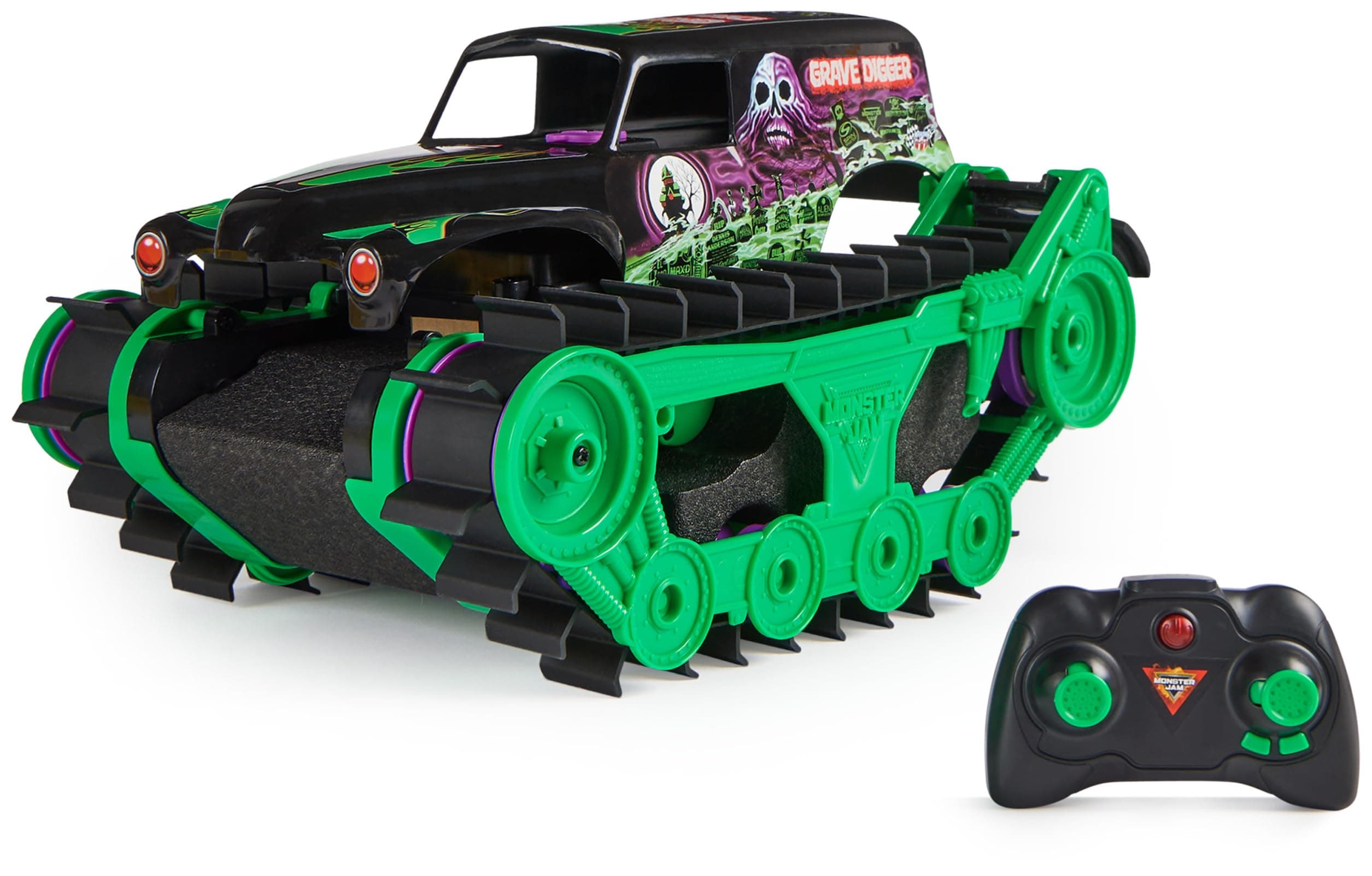 Official Grave Digger Trax All-Terrain Remote Control Outdoor Vehicle, 1:15 Scale, Kids’ Toys for Boys and Girls Aged 4 and up, Green