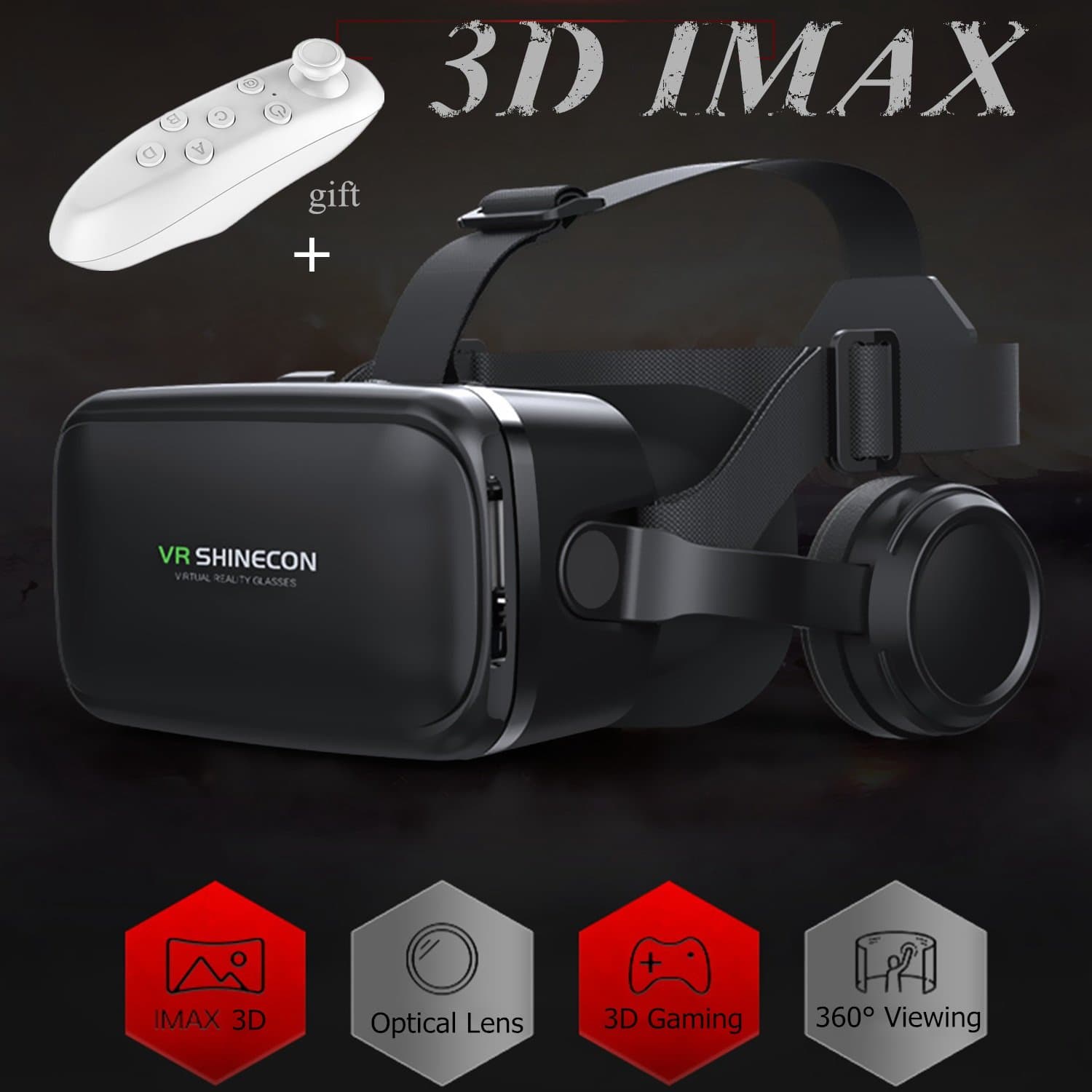 VR Headset/Glasses with Remote Controller & Headphones[Built-in], TSANGLIGHT Virtual Reality Headset 3D IMAX Movie Game Visor for Galaxy S8 S7 iPhone X 8 7 Plus &Other 4.7-6.0” Android/iOS Smartphone