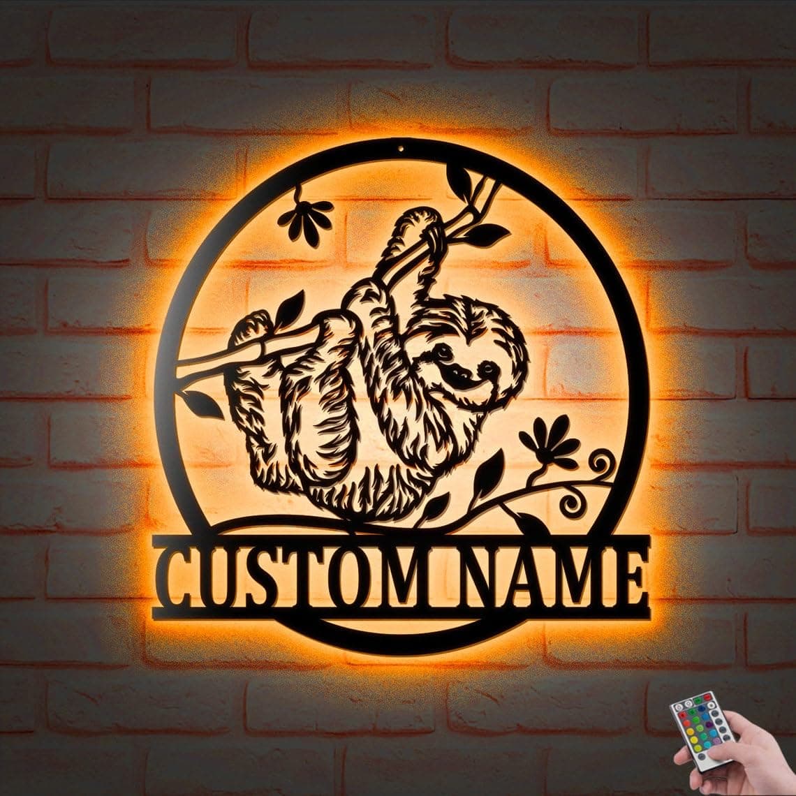 Sloth Personalized Metal Wall Art With Led Lights, Custom Sloth Name Decoration for Home Sloth Lover Outdoor Home Decor Father's Day Gift