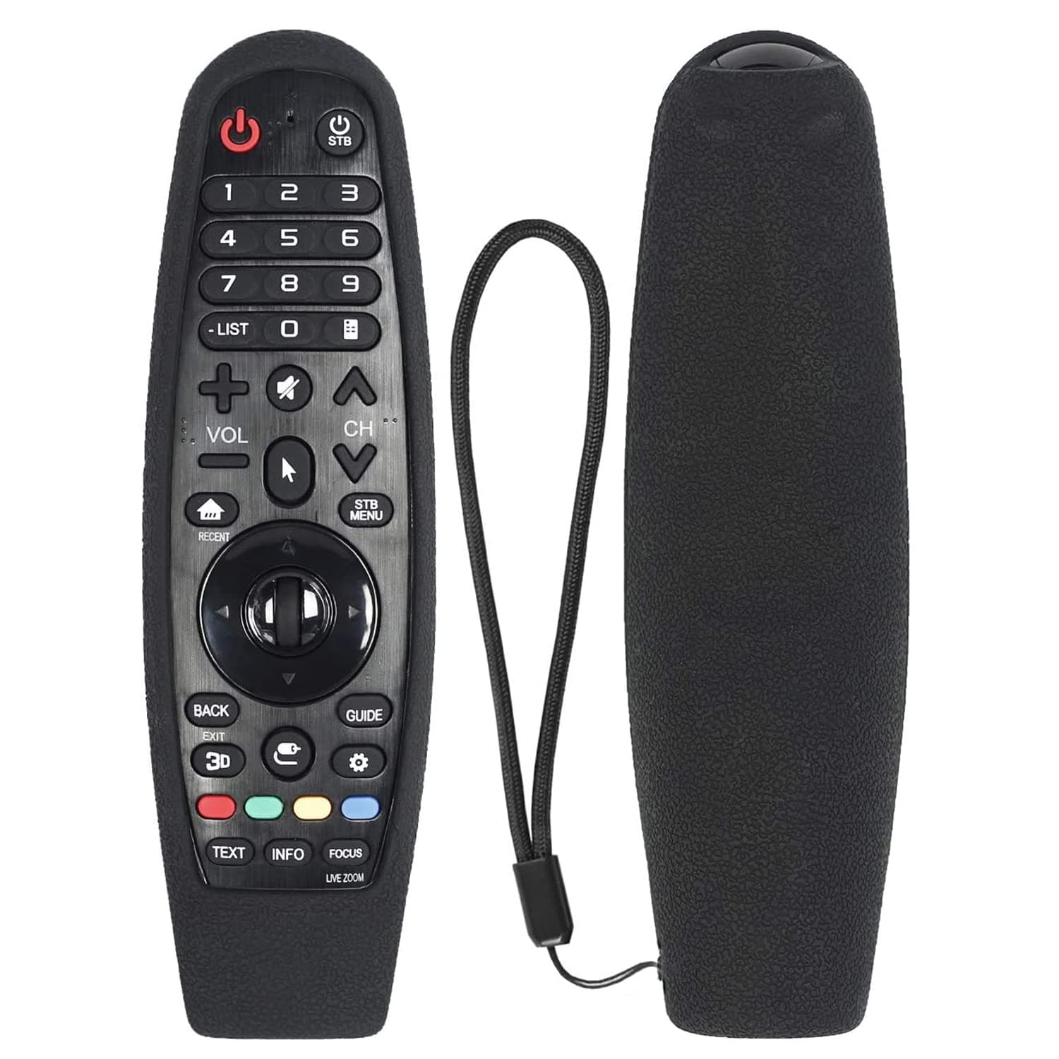 YiBiChin Protective Remote Case for LG Magic Remote Control AN-MR19BA AN-MR18BA MR600 MR650 MR20GA AKB75855501, Silicone Remote Cover Shockproof, Anti-Lost with Strap - Black (Remote NOT Included)