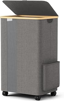 BlissTotes Laundry Basket Laundry Hamper with Lid, Collapsible Laundry Hampers, Laundry Bin, Clothes Hamper Basket with Internal Support & Wheels & Handles for Bathroom, Bedroom (100L, Khaki)