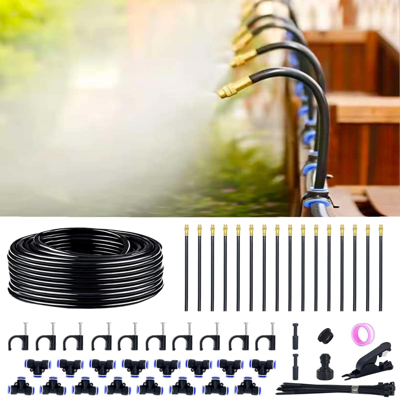 Thiswing 360° Adjustable Drip Irrigation System - 50FT Garden Watering System with 16 Nozzles, Garden Mister System, Garden Irrigation System, Atomizing System for Yard, Lawn, Plants, 5/16 in Tubing