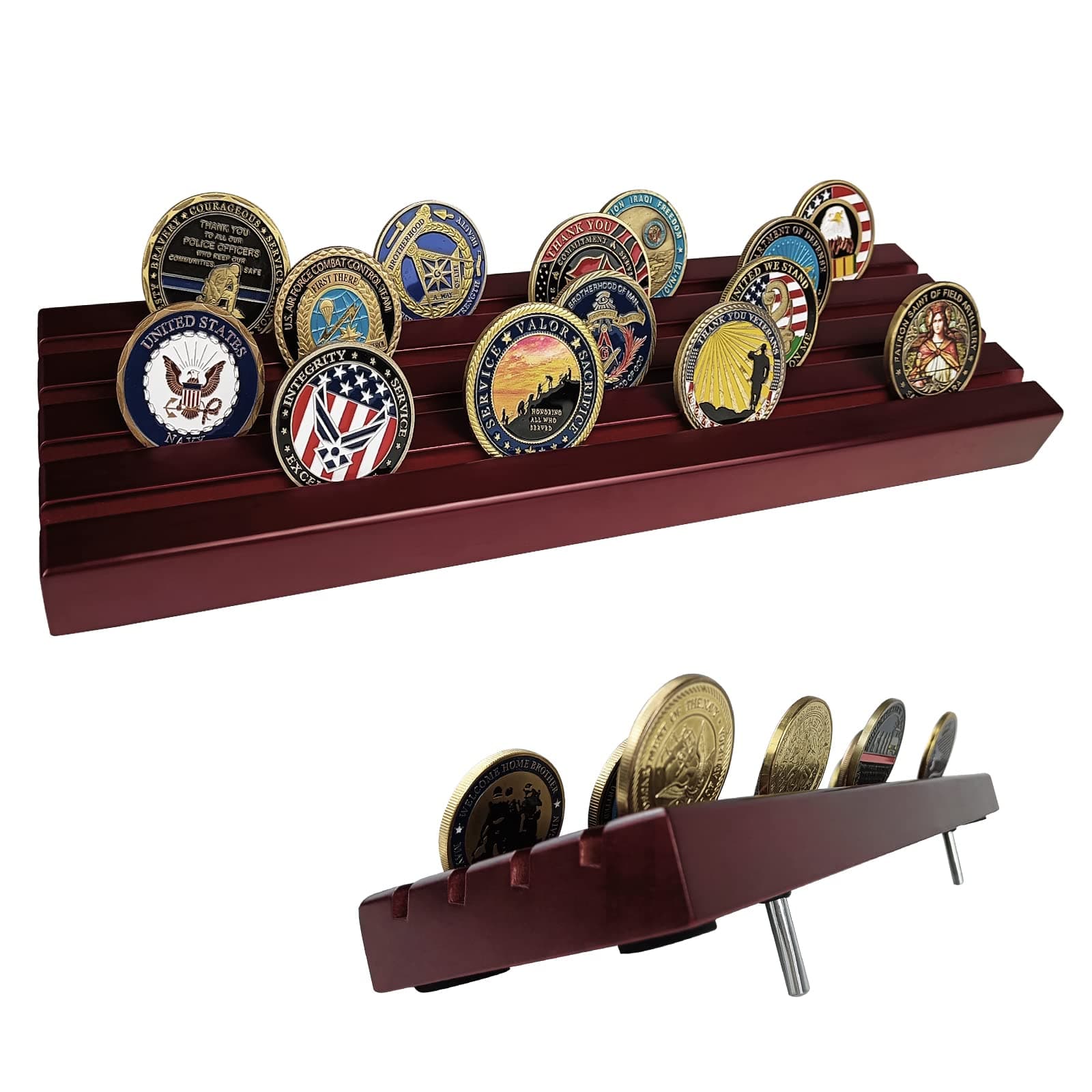 (Style1) - Indeep 4 Rows Challenge Coins Stand Holder Display Rack Wooden for Collectors