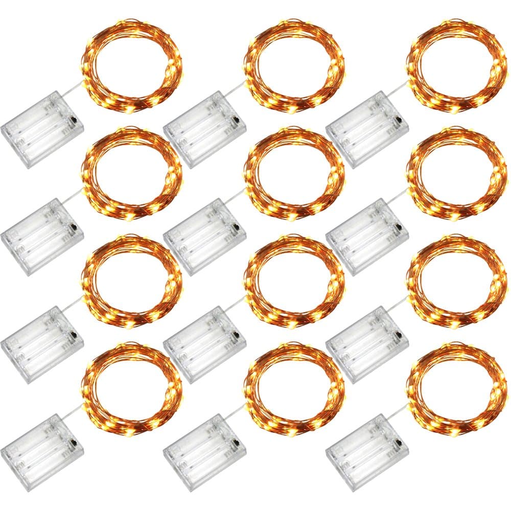 RcStarry(TM) 12-Pack{50LED 16Ft}Rope Lights,50 Micro LED Battery Operated 16 Ft long Ultra Thin Copper Wire Starry String lights for Home Bedroom Party Tree,Warm White