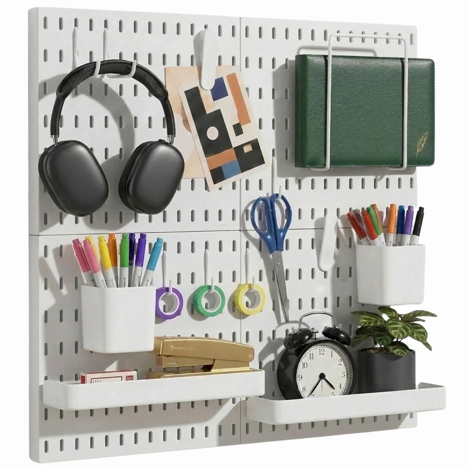 Pegboard Combination Kit, Pegboards and Accessories Modular Hanging for Wall Organizer, Crafts Organization, Ornaments Display, Nursery Storage, Peg Board (White, 22″×22″)