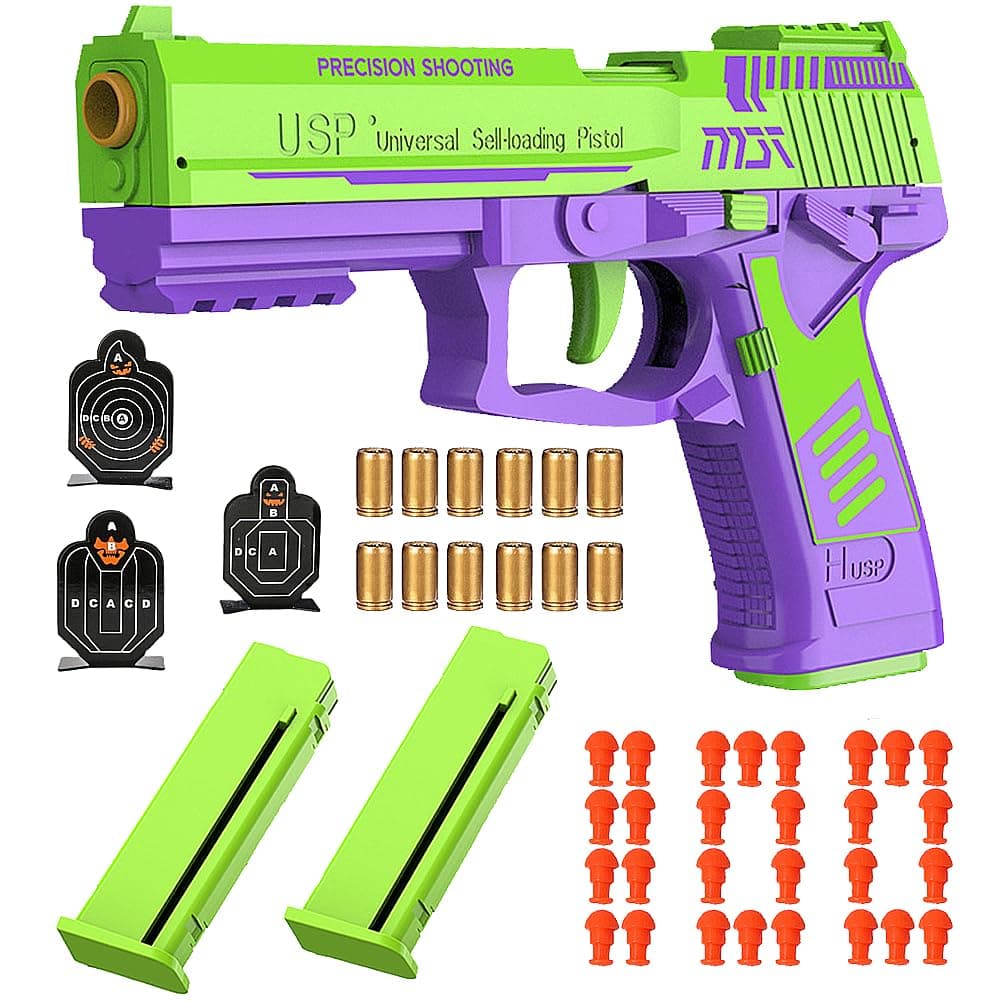 Shell Ejecting Toy Gun, Automatic Pull Back Action Shooting Games Education Model Toy for Kids Gifts