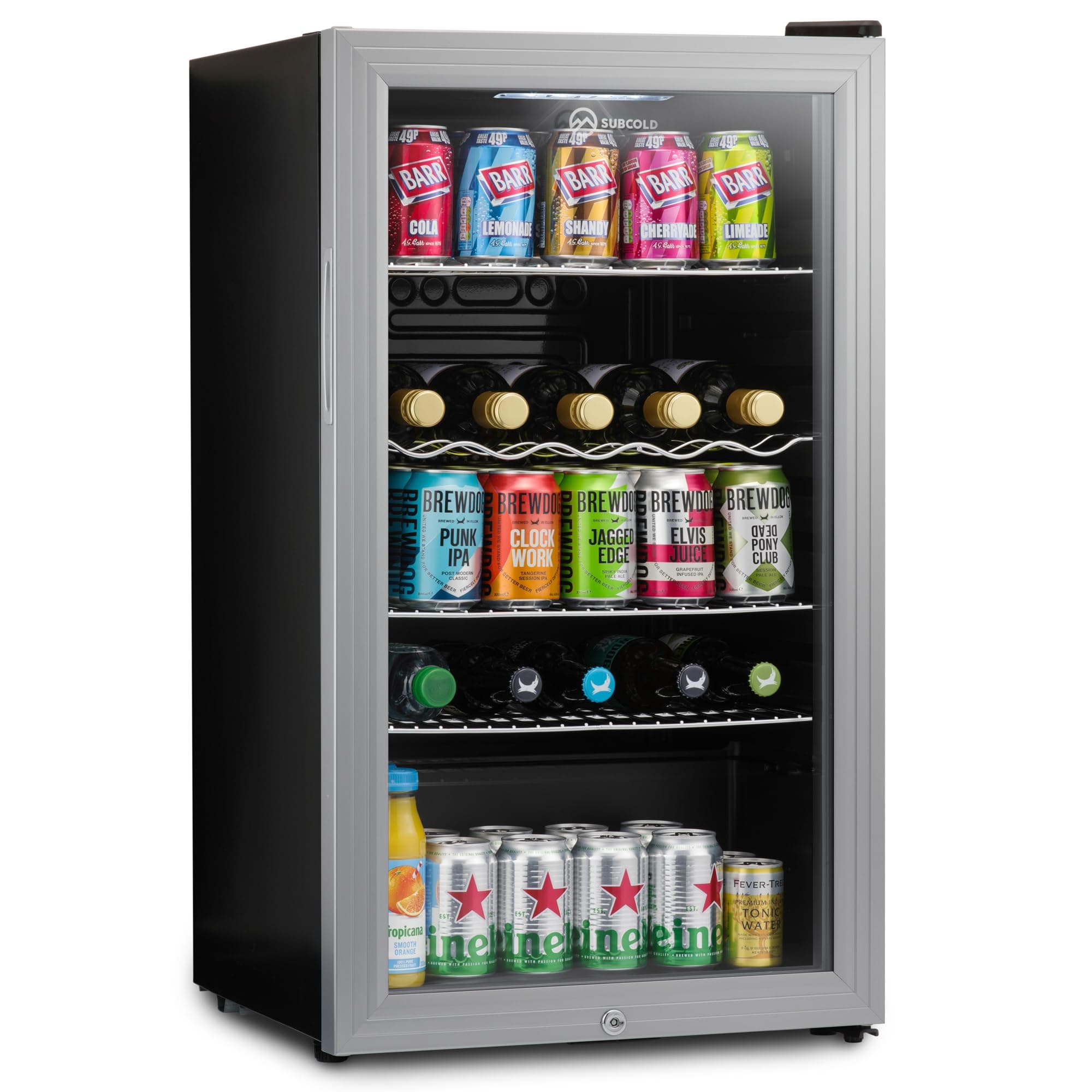Subcold Super85 LED - Under-Counter Fridge | 85L Beer, Wine & Drinks Fridge | LED Light + Lock and Key | Energy Efficient (Stainless Steel, 85L)