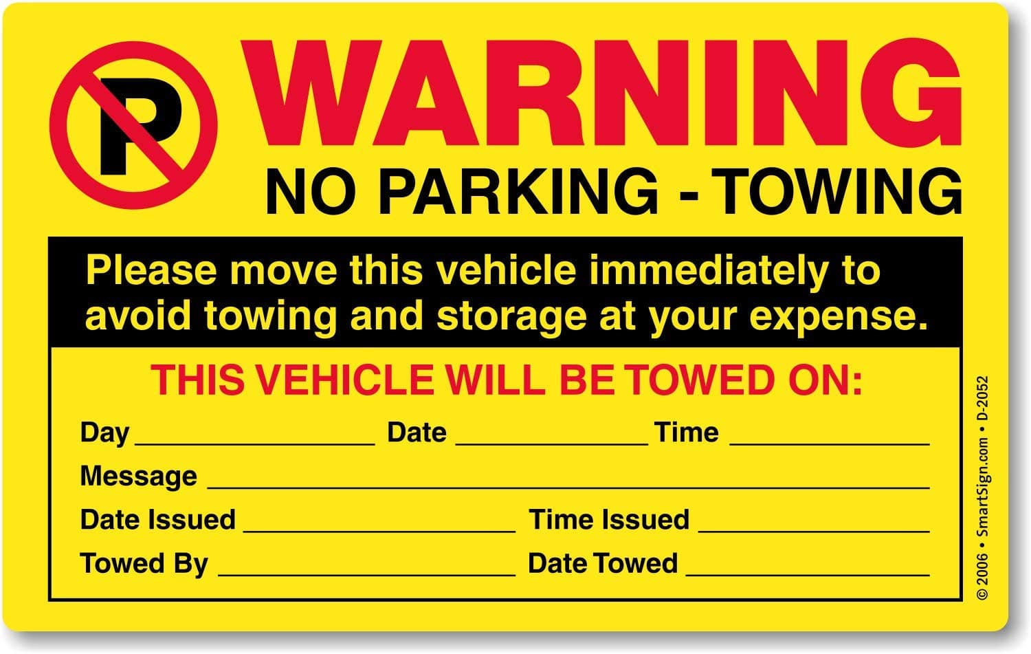 SmartSign Please Move This Vehicle to Avoid Towing Pack of 50 Parking Violation Stickers | 5" x 8"