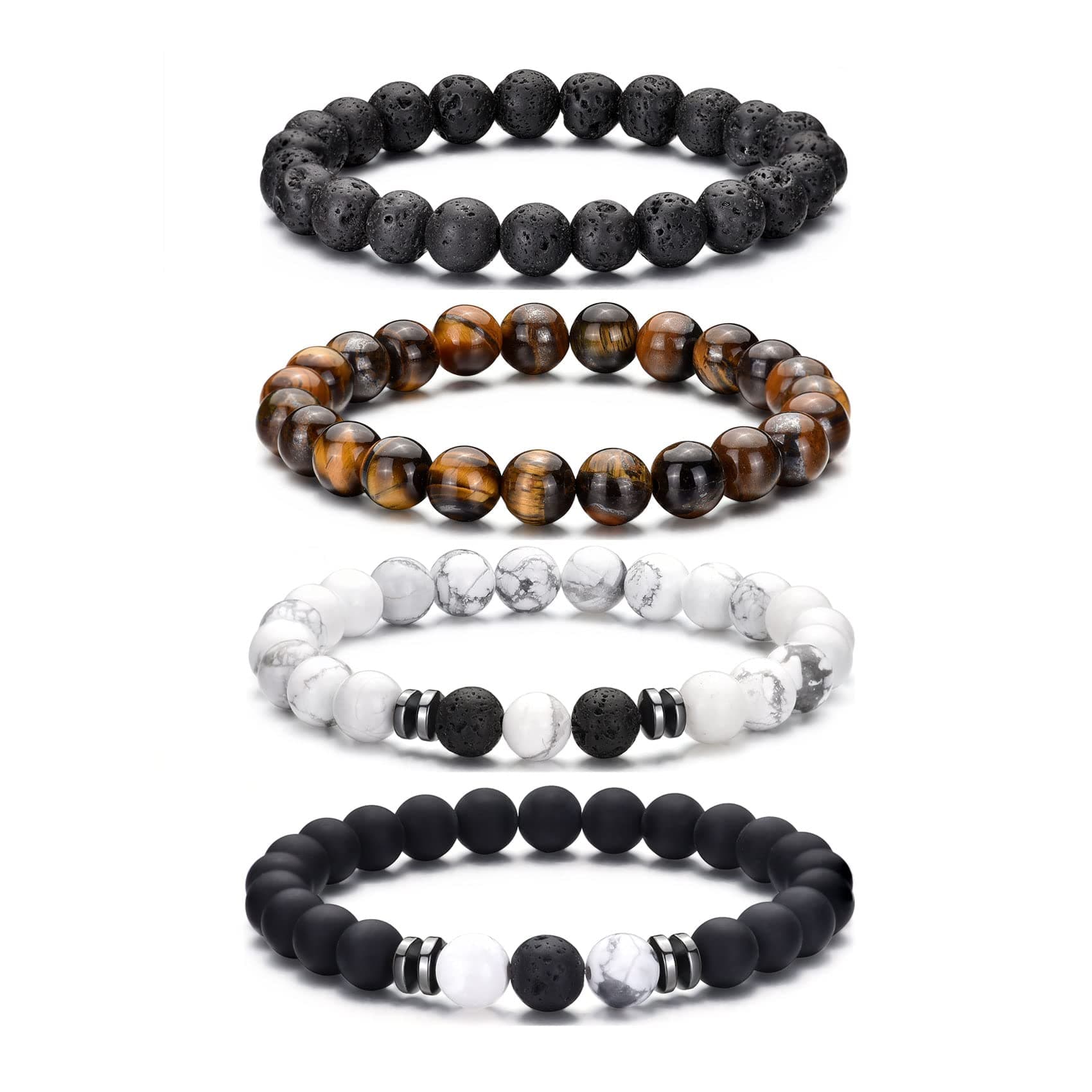 Tiger Eye Bracelet For Men 8MM Natural Stone Stretch Adjustable Black Crystal Beaded Bracelet for Men Women Gifts