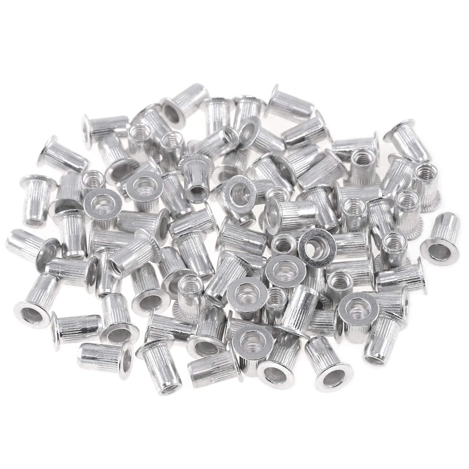 Aluminum Metric Rivet Nut Flat Head Threaded Insert Nutsert Assortment Kit - M3 M4 M5 M6 M8 M10 (Metric) M5-100 Pack