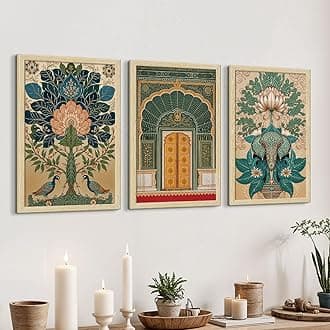 Paper Madhubani Art Paintings with Frame for Home Decor, Wall Painting for Living Room, Multicolor, Natural Wood Color Frames, Set of 3