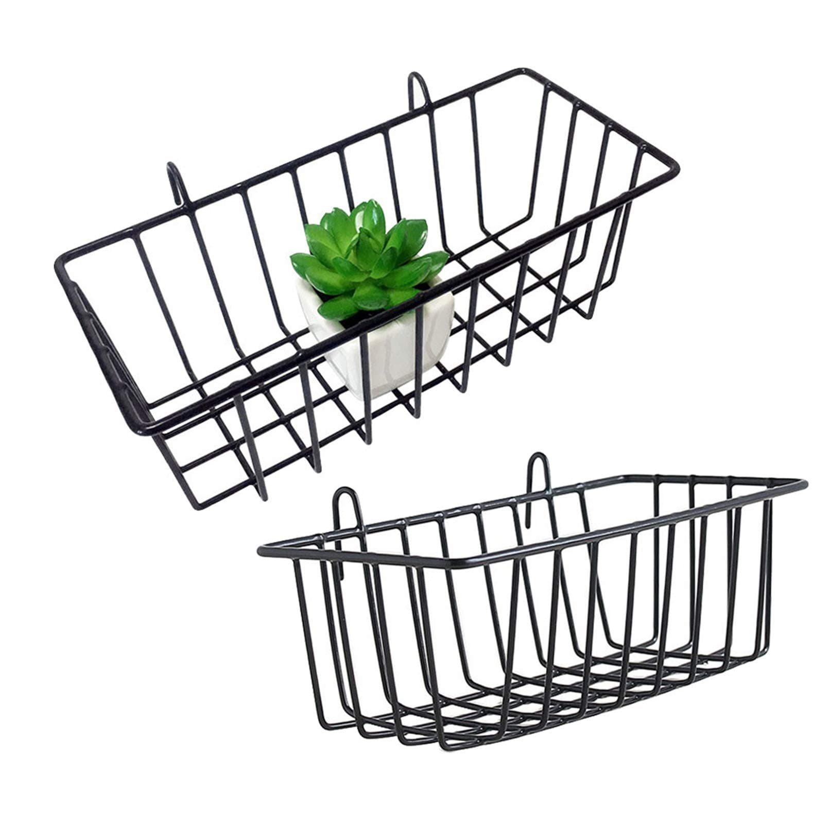 wall grid panel basket display shelf storage rack 9.2"x3.9"x3.1" pack of 2 (Black)