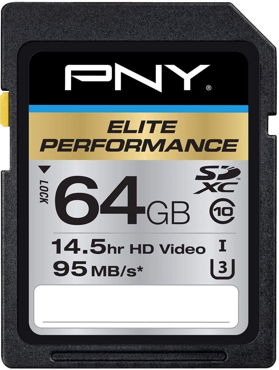 PNY 64GB Elite Performance Class 10 U3 SDXC Flash Memory Card - 95MB/s, Class 10, U3, 4K UHD, Full HD, UHS-I, Full Size SD