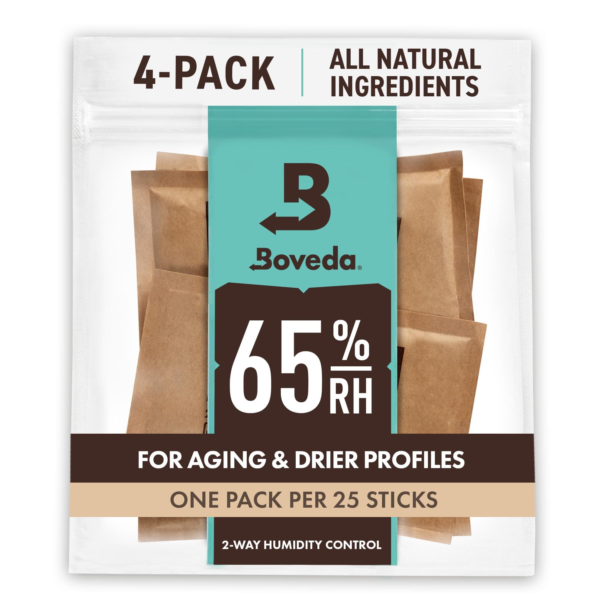 65% Two-Way Humidity Control Packs For Aging & Long-Term Storage in Plastic & Wood Boxes – Size 60 – 4 Pack – Moisture Absorbers – Humidifier Packs – Hydration Packets in Resealable Bag