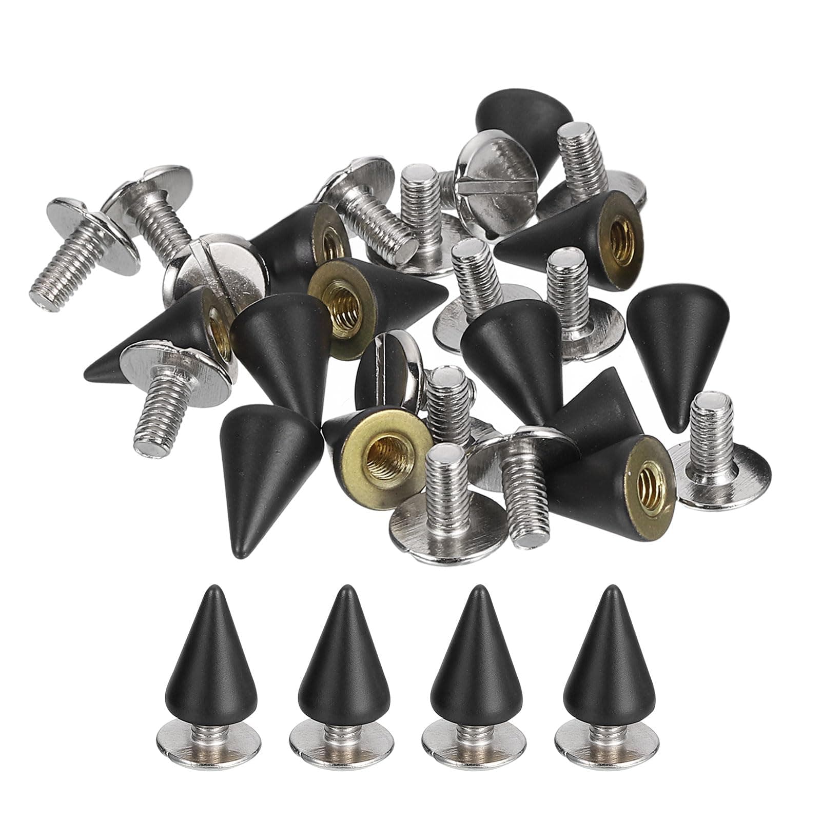 QUARKZMAN 16 Sets Spikes and Rivets Set, 7 mm Cone Spikes Punk Rock Rivets Screw Rivets Screw Quick Rivets Screws for DIY Leather Crafts Belt Bags Shoes Accessories, Black