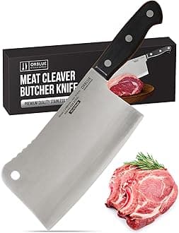 Orblue Premium Meat Cleaver - Stainless Steel Chef Butcher Knife for Cooking - Professional 7-Inch Blade for Precision Cutting - Perfect for Home Kitchen or Restaurant
