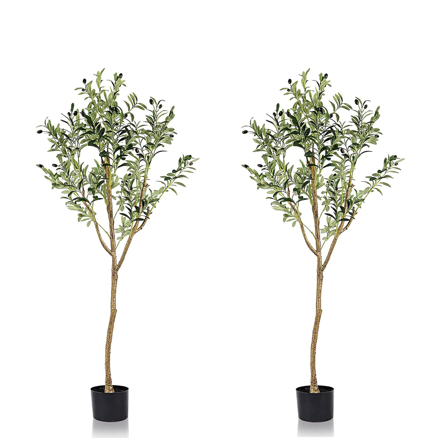 2Pack Artificial Olive Tree 5ft (60in) Tall Fake Potted Olive Silk Tree Faux Olive Suitable for Living Rooms Home Office Indoor & Outdoor Garden Decor, Nearly Natural Artificial Plants