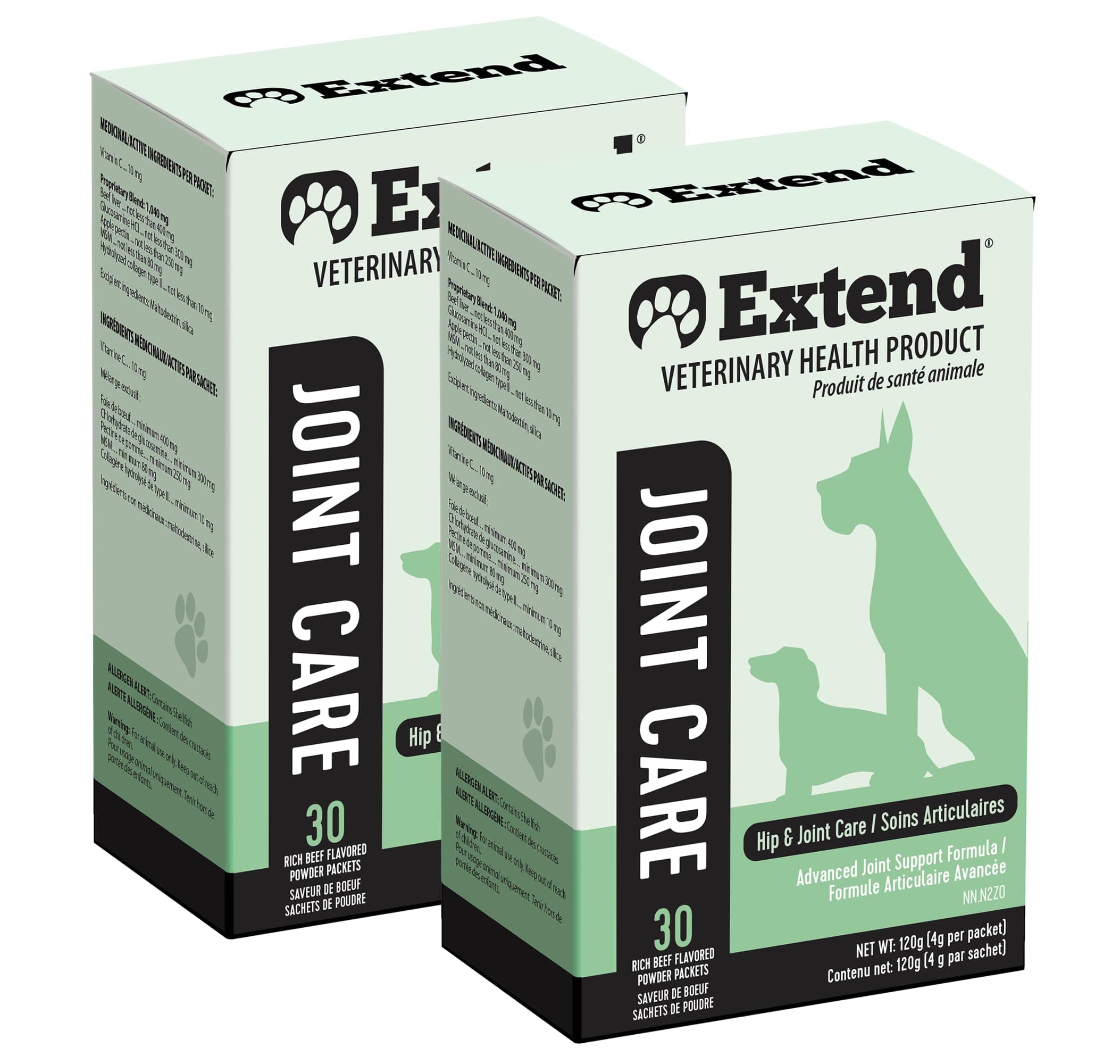Extend Dog Hip and Joint Supplement Beef Flavored Powder Packets with Glucosamine, Chondroitin, MSM & Collagen, Hip & Joint Support, Mobility & Cartilage Health, Daily Dog Supplement, 60 Count