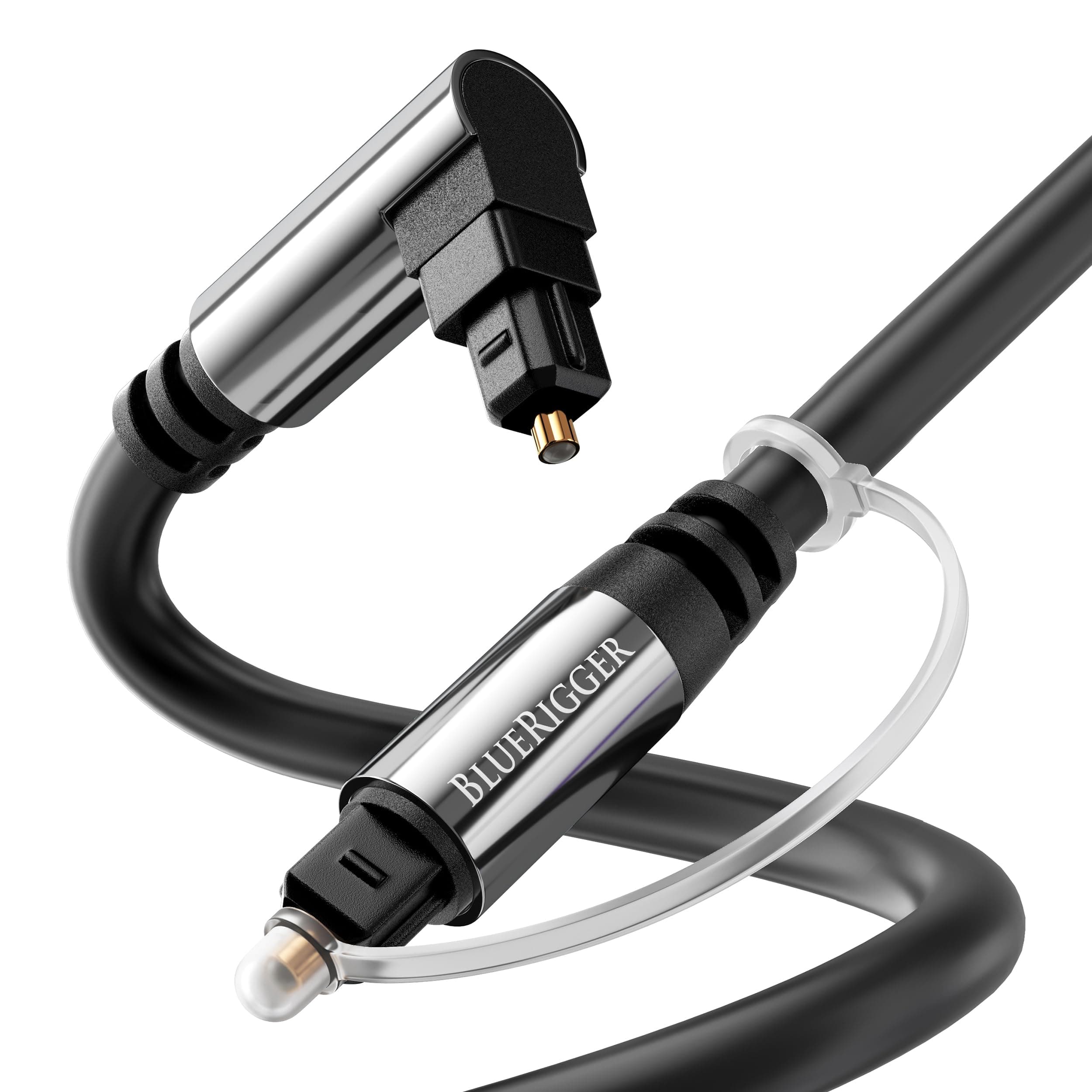 BlueRigger Premium Digital Optical Audio Toslink Cable With 24K Gold Plated 90° Angled to Male Type Connector Pin, 8 Channel (7.1) Audio Support (for Home Theatre, Xbox, Playstation) (6FT/ 2 Meter)