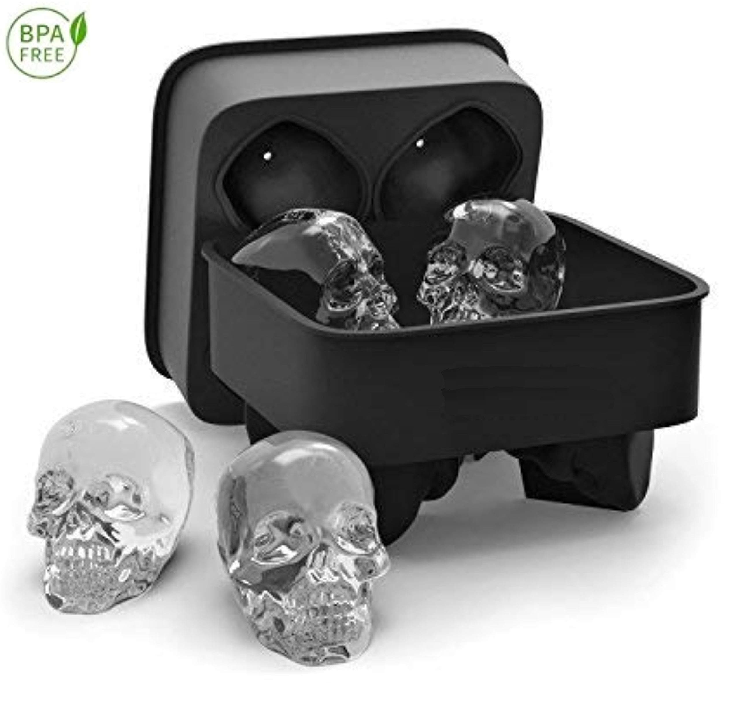 HEIRLOOM QUALITY 3D Skull Silicone Ice Cube Tray Mold, Makes Four Giant Skulls, Ice Cube Maker in Shapes (Pack of 1)