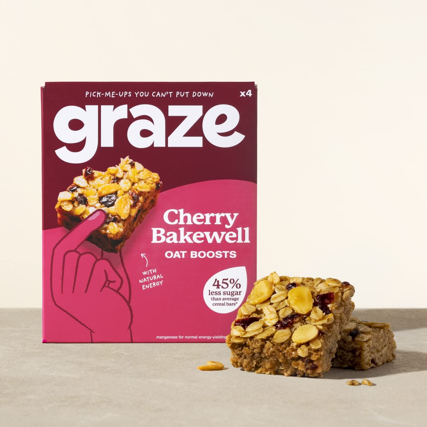 Graze - Cherry Bakewell Oat Boost Bars Snacks - Vegetarian Snacks with Whole Oats and Natural Flavours - 8x4 snack bars - Total of 32 snacks