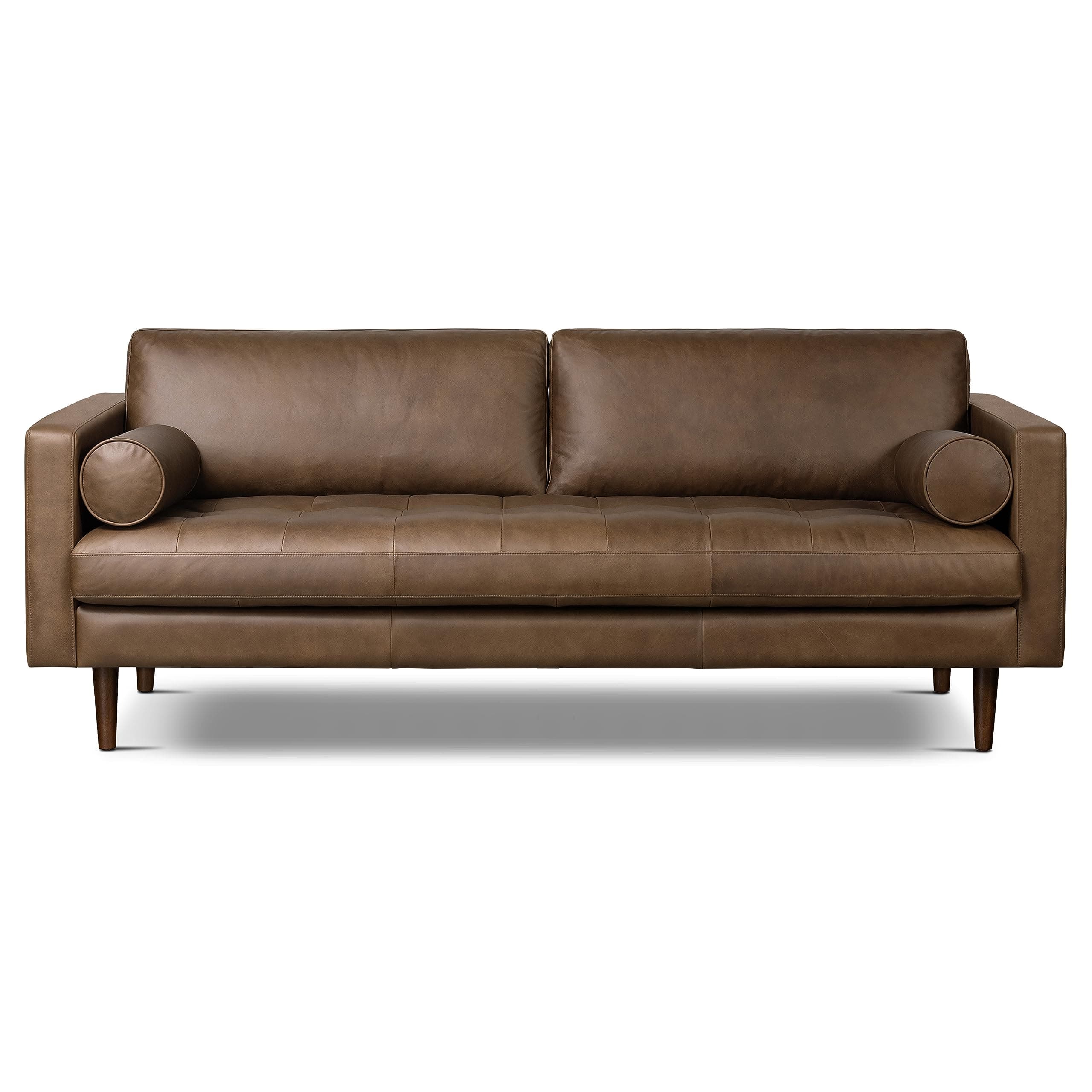 Napa 88.5" Sofa – Cocoa Brown Full-Grain Pure-Aniline Italian Leather, Feather-Down Cushioning, Kiln-Dried Solid Wood Frame, Walnut Legs