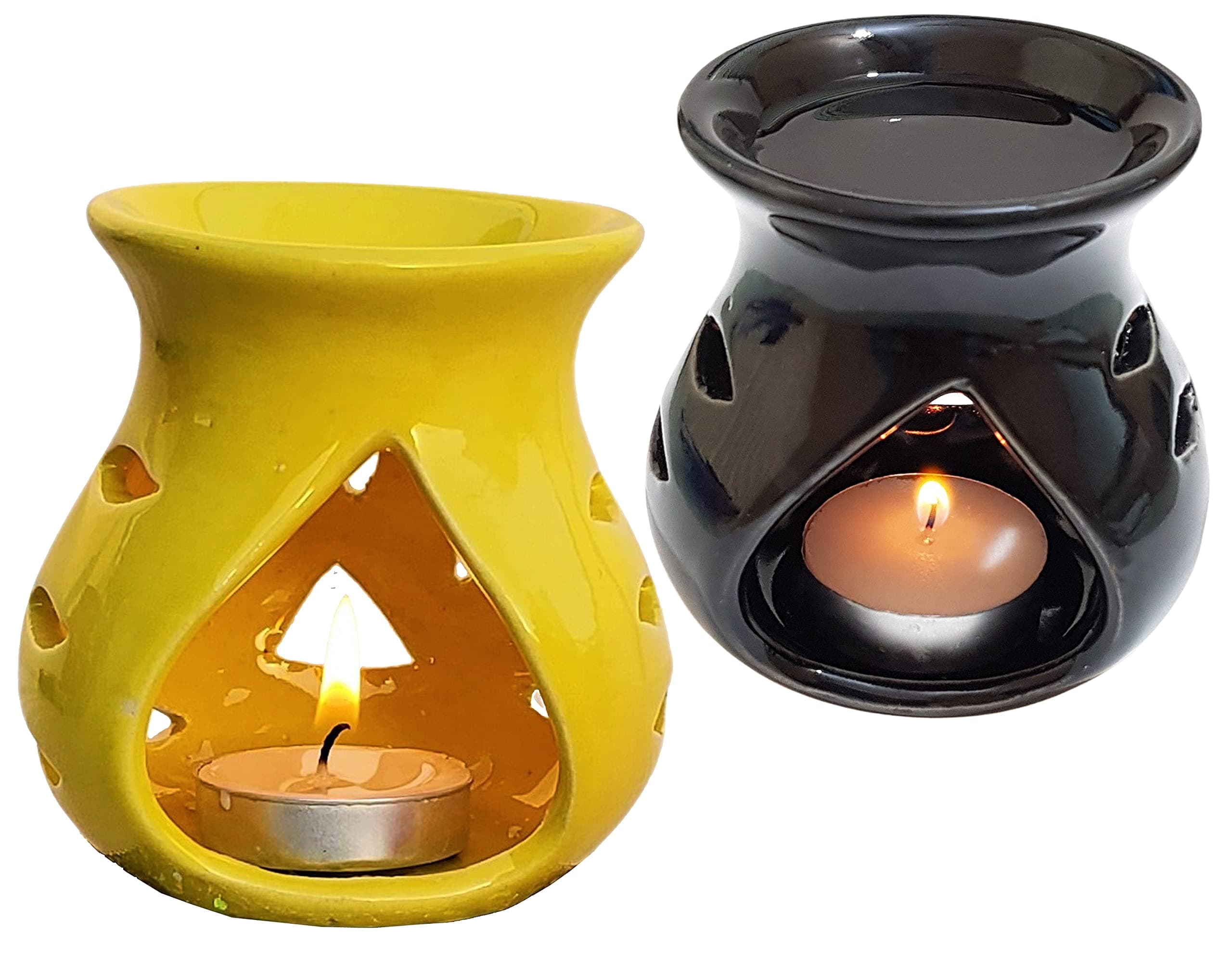 Ceramic Oil Burner Aroma Diffuser (Black & Yellow) -Set of 2