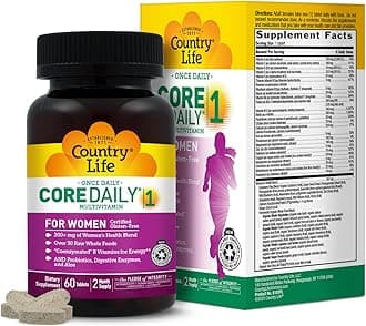 Women’s Core 1 Daily Multivitamin with Iron, Cranberry, Probiotics, and Digestive Enzymes-Certified Gluten-Free Formula for Energy, Immune Support and Complete Digestive Health,60 Tablets