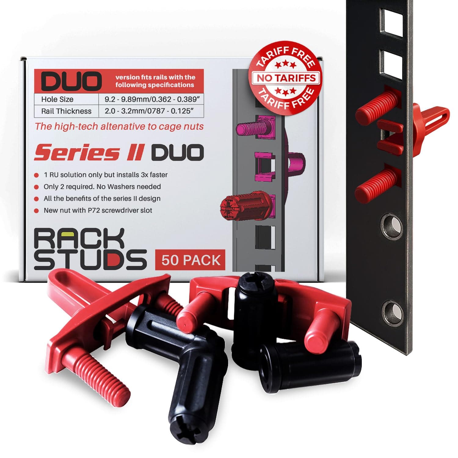 DUO50 1RU Series II Rack Mount Solution - Effortless Alternative to Traditional Rack Screws and Cage Nuts & Server Rack Screws Ideal for Server Hardware Setup - 50 Pack, Universal Version