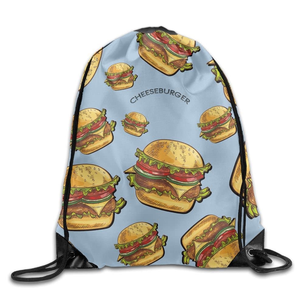 Cheeseburger Cartoon Unisex Lightweight Backpack Gym Drawstring Bag.
