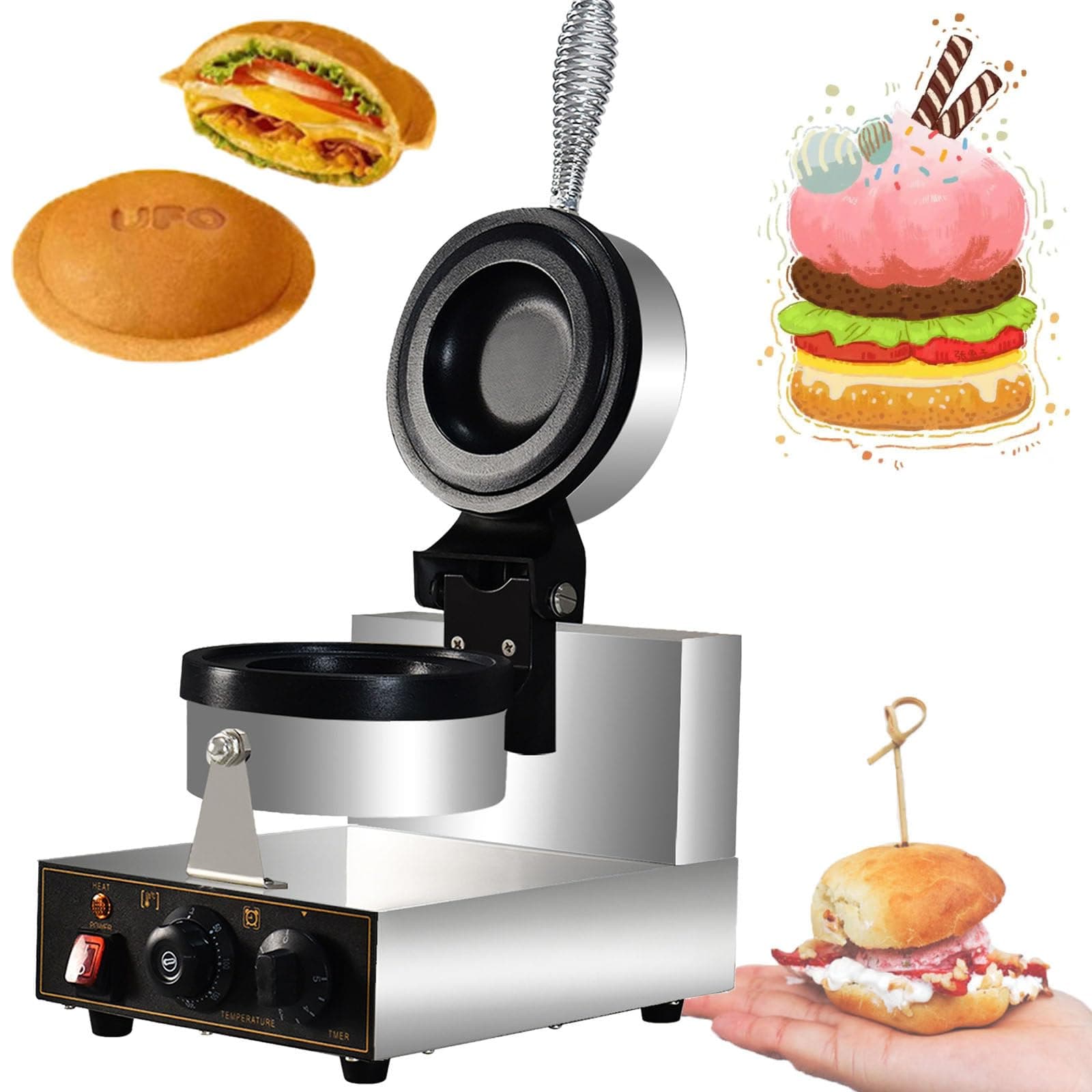 Burger Waffle Maker,Ice Cream Burger Maker, Non-stick Ice Cream Panini Press UFO Hamburger Baker Machine, Ice Cream Sandwich Press Machine