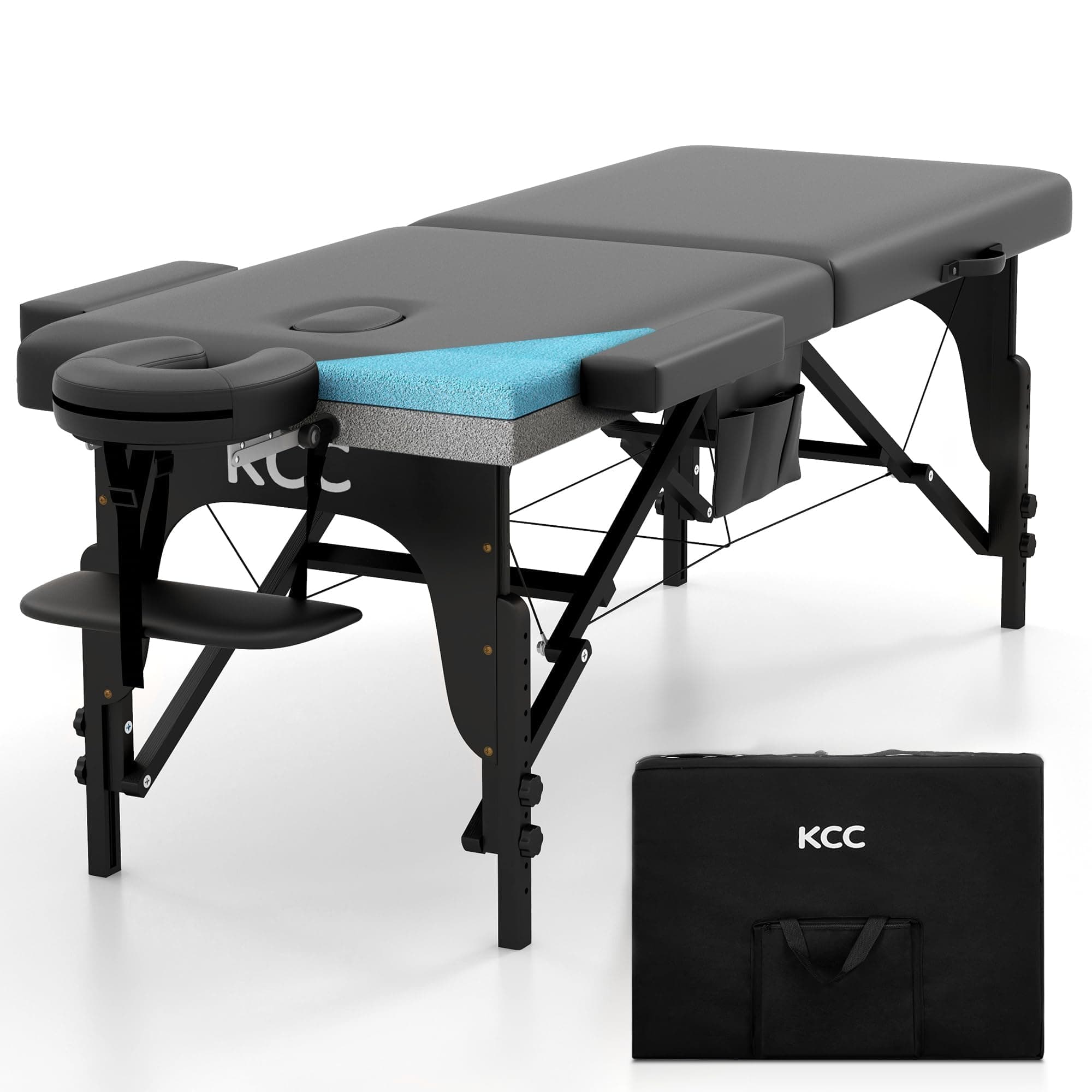 KCC Memory Foam Massage Table Premium Portable Foldable Massage Bed Height Adjustable, 84 Inches Long 28 Inchs Wide Home Salon Spa Bed Tattoo Table with Accessories &Carrying Case, Easy Set Up
