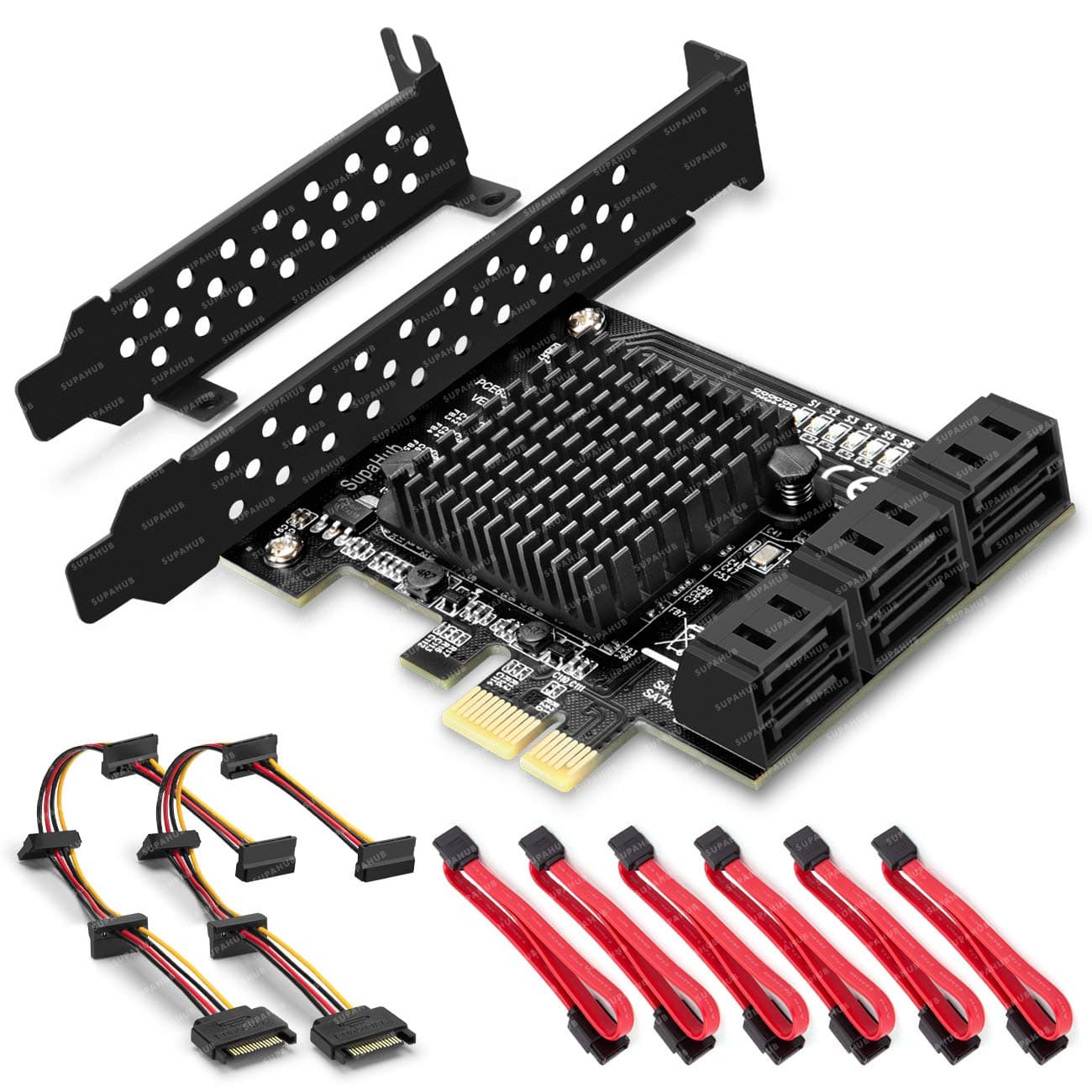 6 Ports PCIe SATA Card, PCIe x1 Non Raid Controller Card for SATA III 6G Hard Drives, Includes 6 SATA Cables and 2 SATA Power Splitter Cables, Boot as System Disk